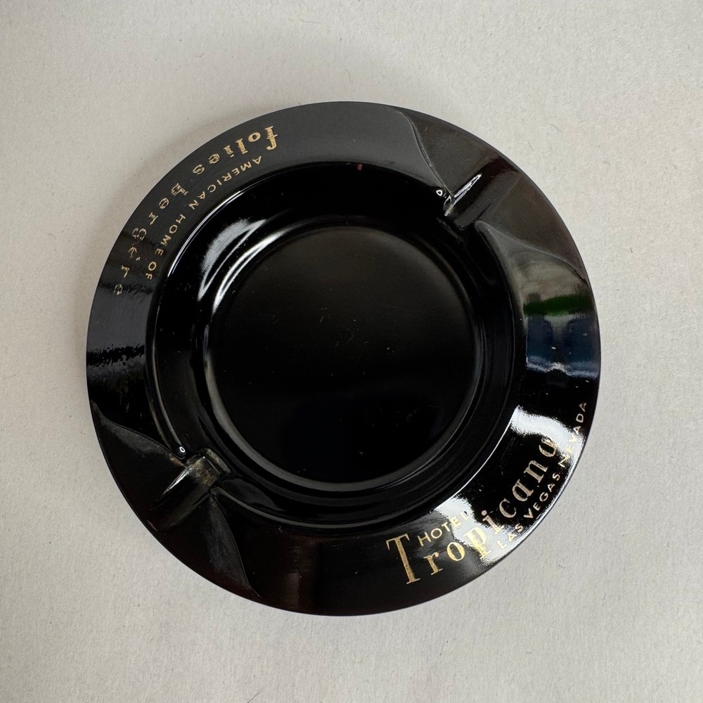 Vintage Hotel Tropicana Las Vegas Folies Bergere Black Glass Ashtray Mid Century